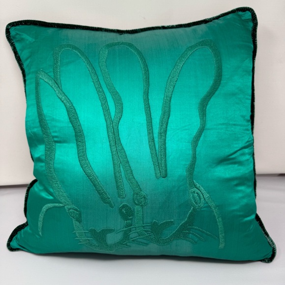 Hunt Slonem Hand-Embroidered Silk & Velvet Bunny Pillow